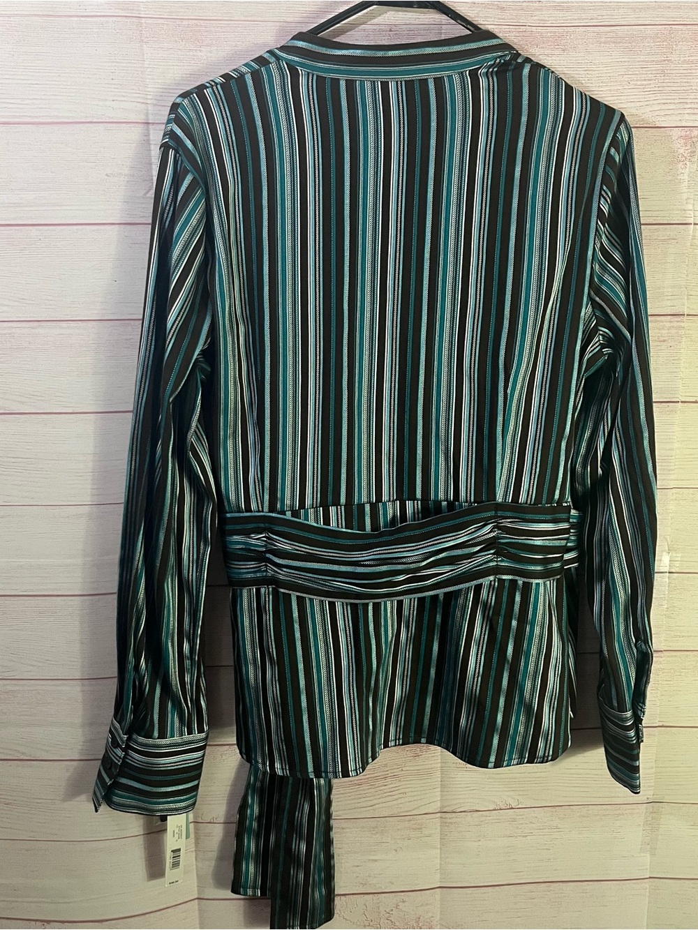 Apt. 9 NWT Jade Green Brown Silver Stripe V Neck Tie Waist Wrap Blouse Large